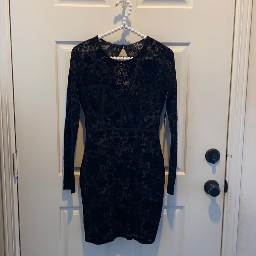 Black see-through lace cocktail dress lulus